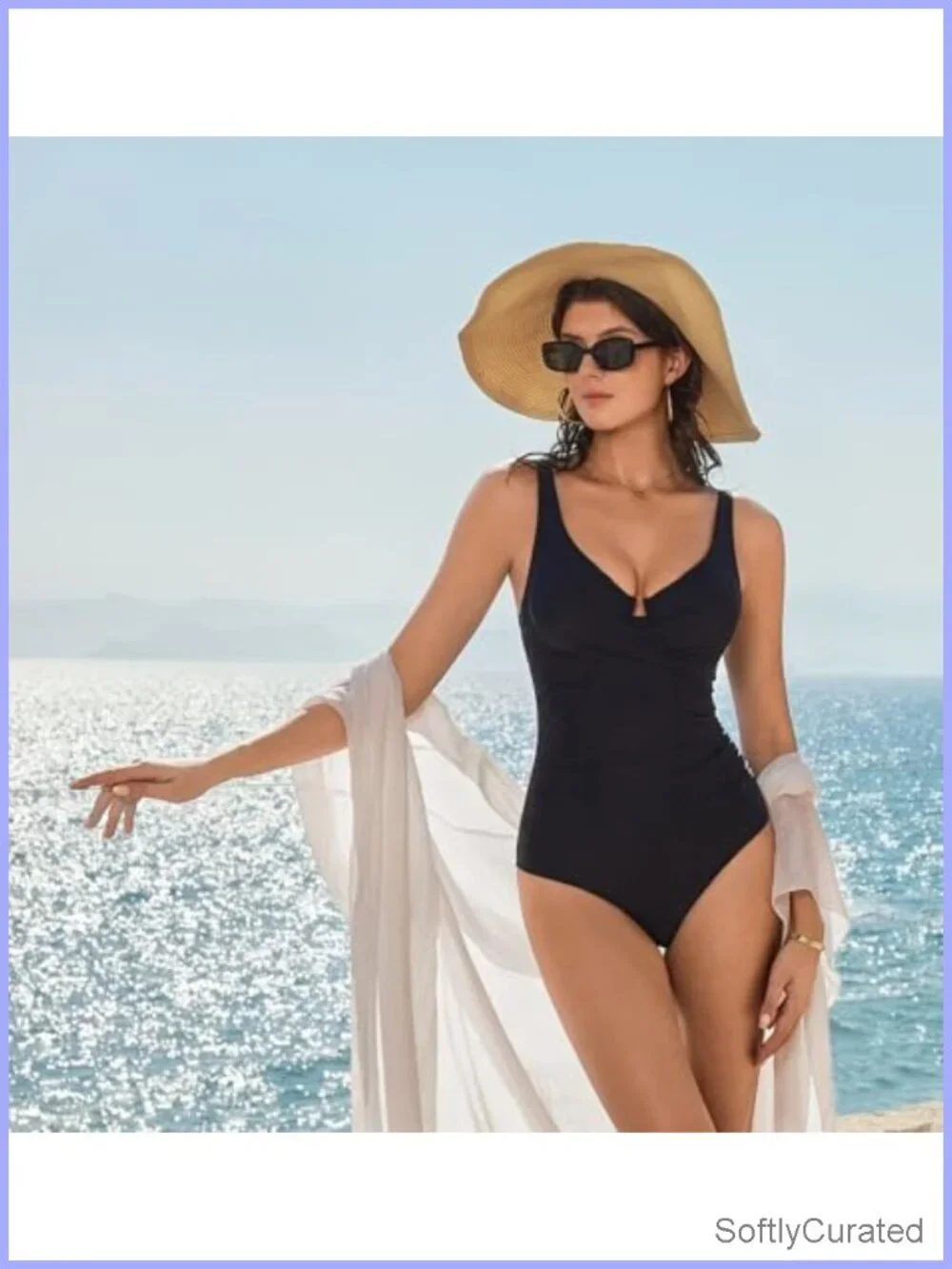 Women Tummy Control One Piece Ruched Underwire Criss Cross Push Up V Neck